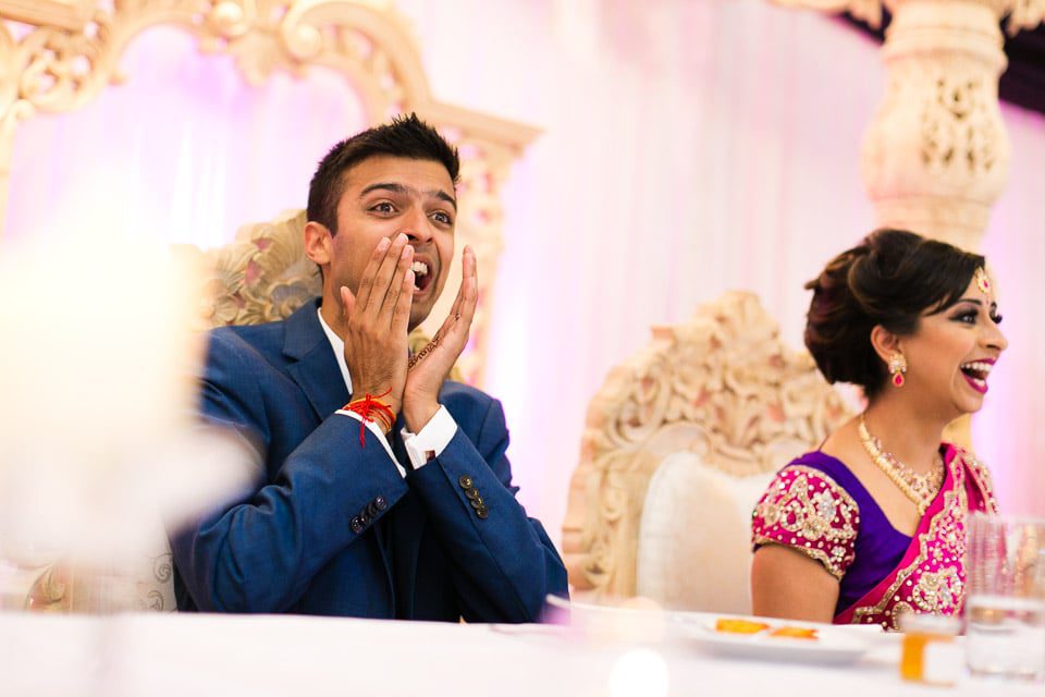 Reactions during speeches at wedding reception party