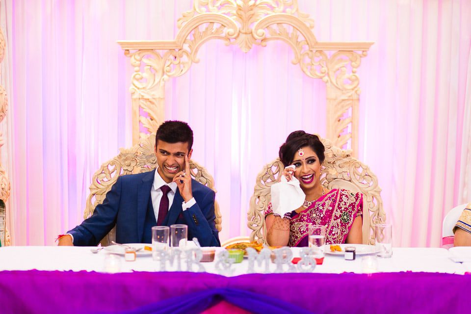 Bride and groom's reaction during speeches