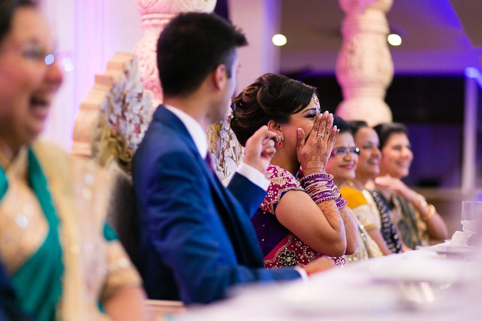 Reactions during speeches at wedding reception party