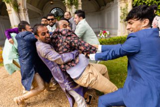 Groom's shoes being stolen