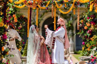 Hindu wedding garlanding ceremony