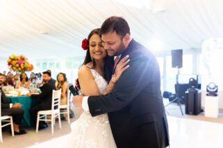 Bride hugging her brother
