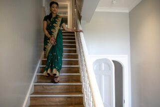 Bride walking down the stairs