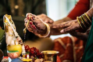 Ganesh Pooja ceremony during Hindu Wedding