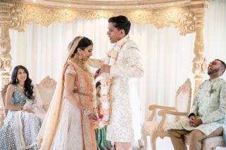 Bride and groom garlanding ceremony