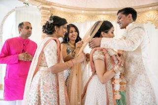 Bride and groom garlanding ceremony