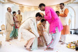 Blessing from Hindu wedding priest Arjun Pandey