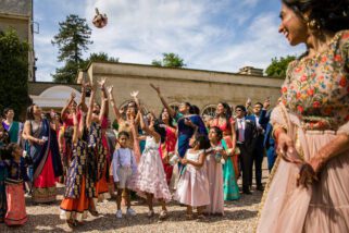 Bride throwing the bouquet