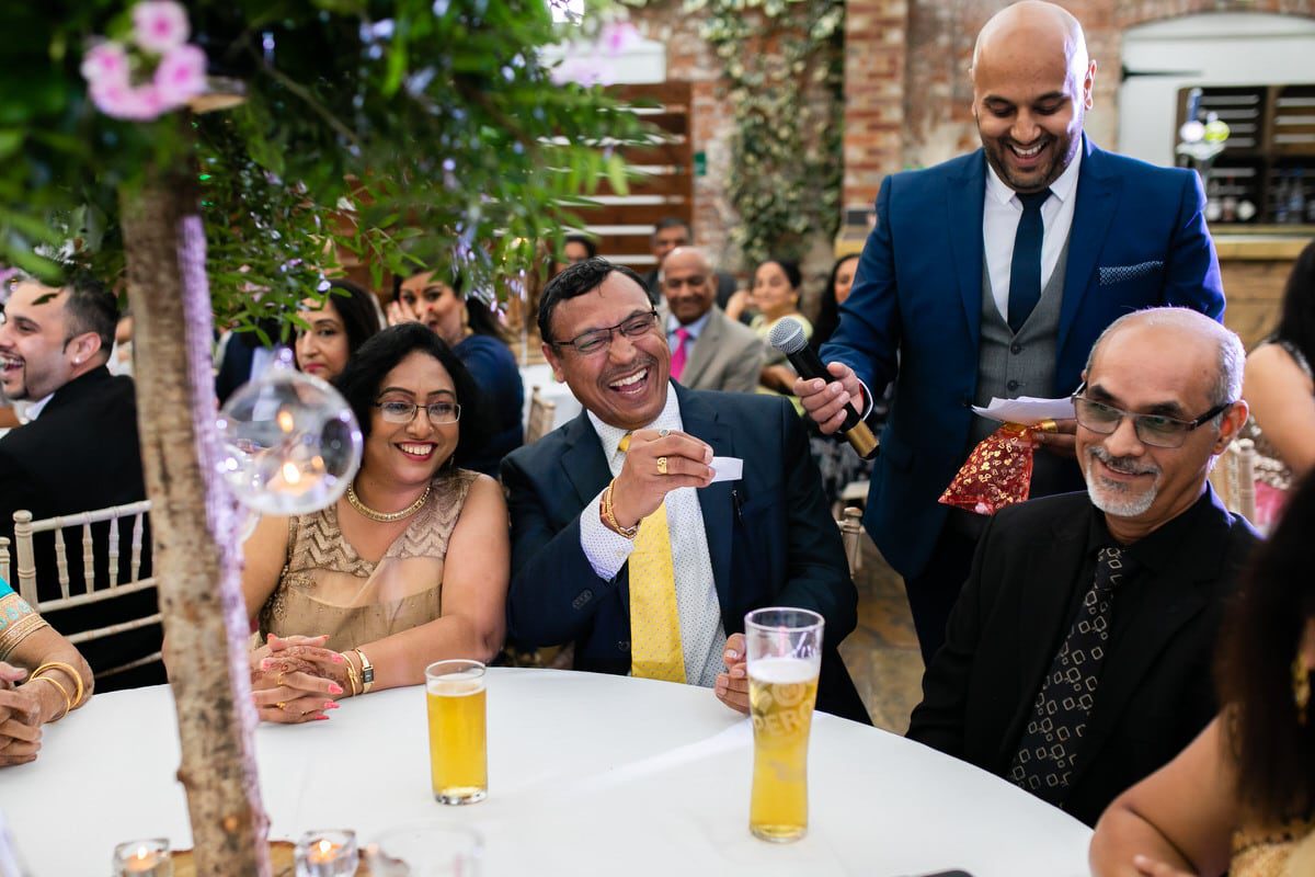 Speeches and reactions during wedding reception