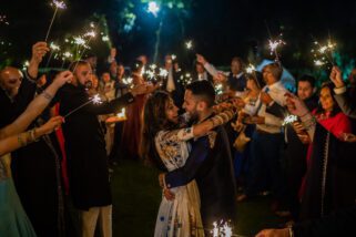 Sparkler send off after wedding reception Party