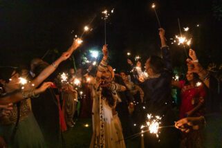 Sparkler send off after wedding reception Party