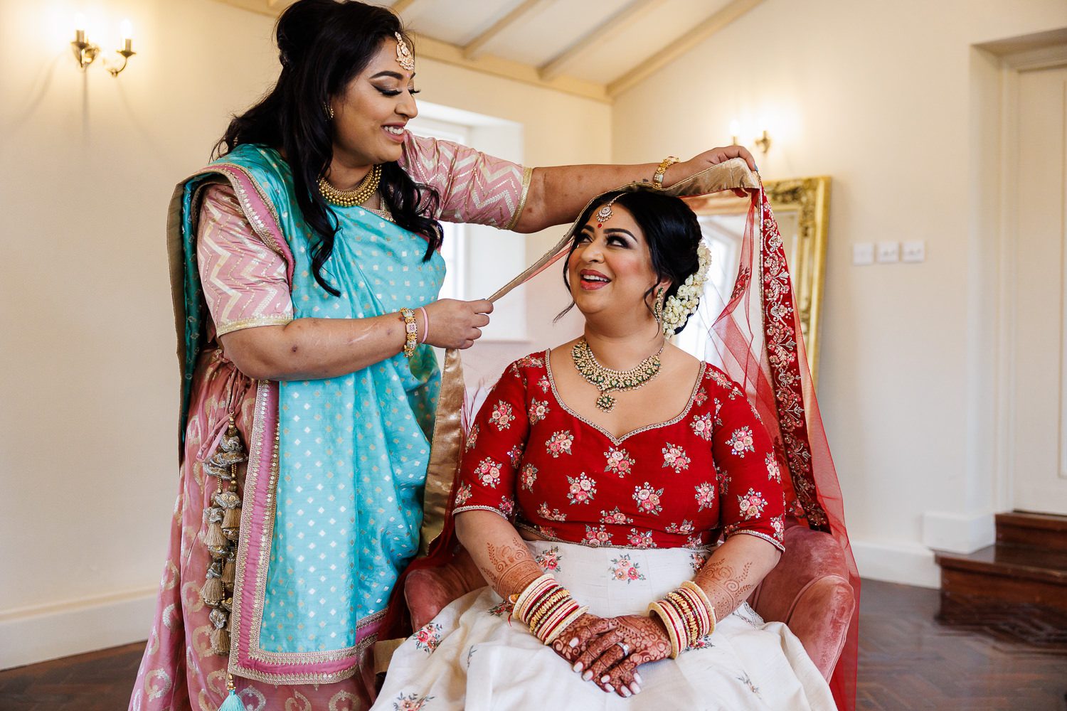 Hindu wedding bride getting ready