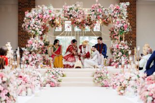 Gujarati wedding ceremony under a wedding mandap designed by Shagun weddings