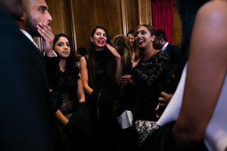 Wedding guests meeting before Registry wedding