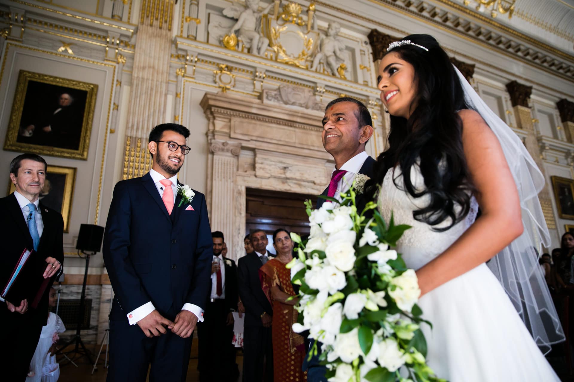 Groom seeing the bride for the first time