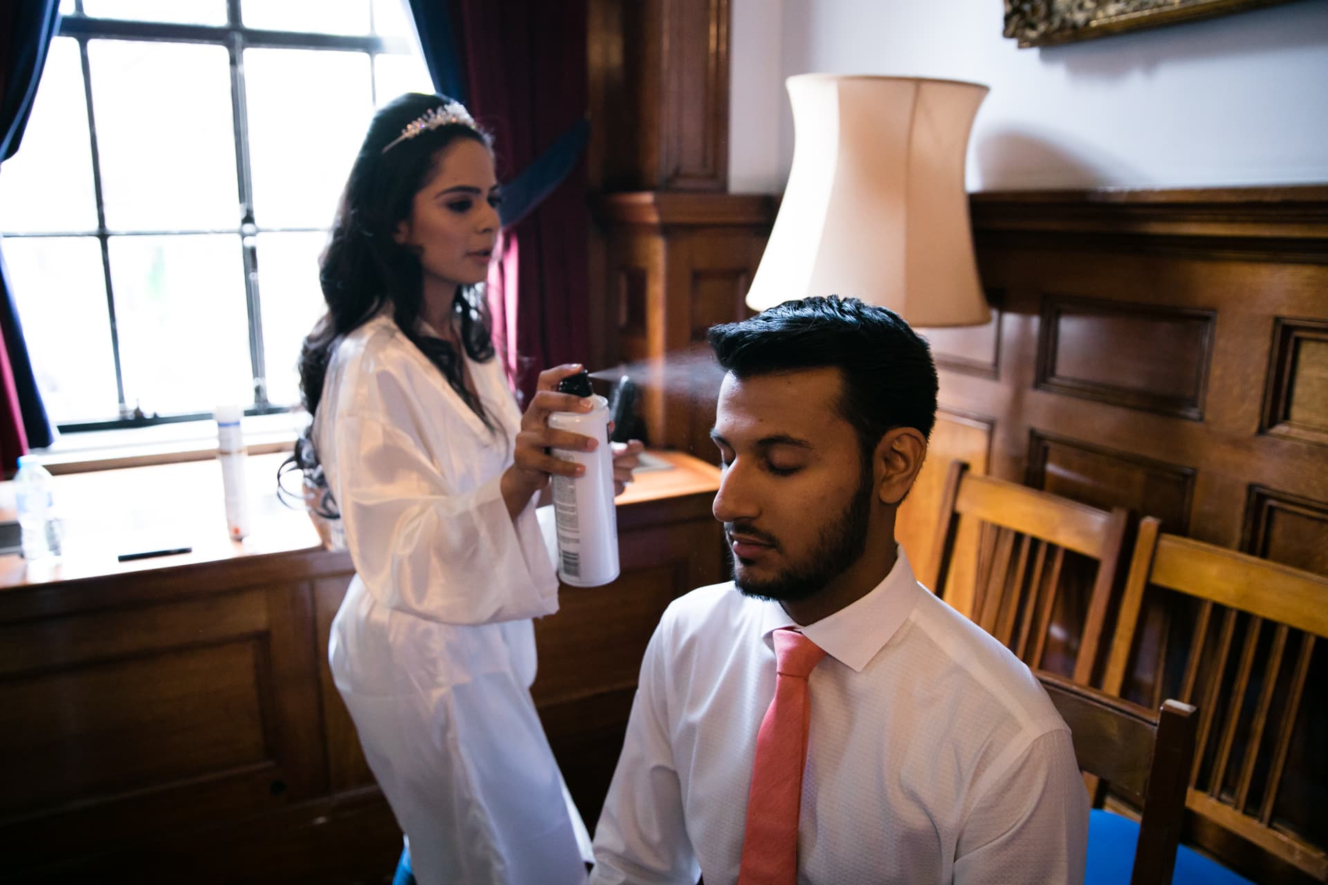 Bride and groom getting ready for civil ceremony