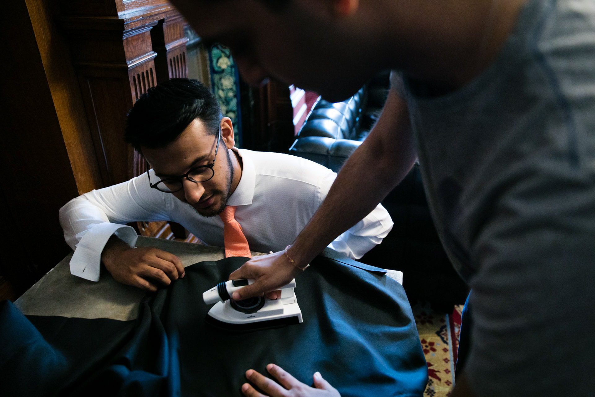 Bride and groom getting ready for civil ceremony