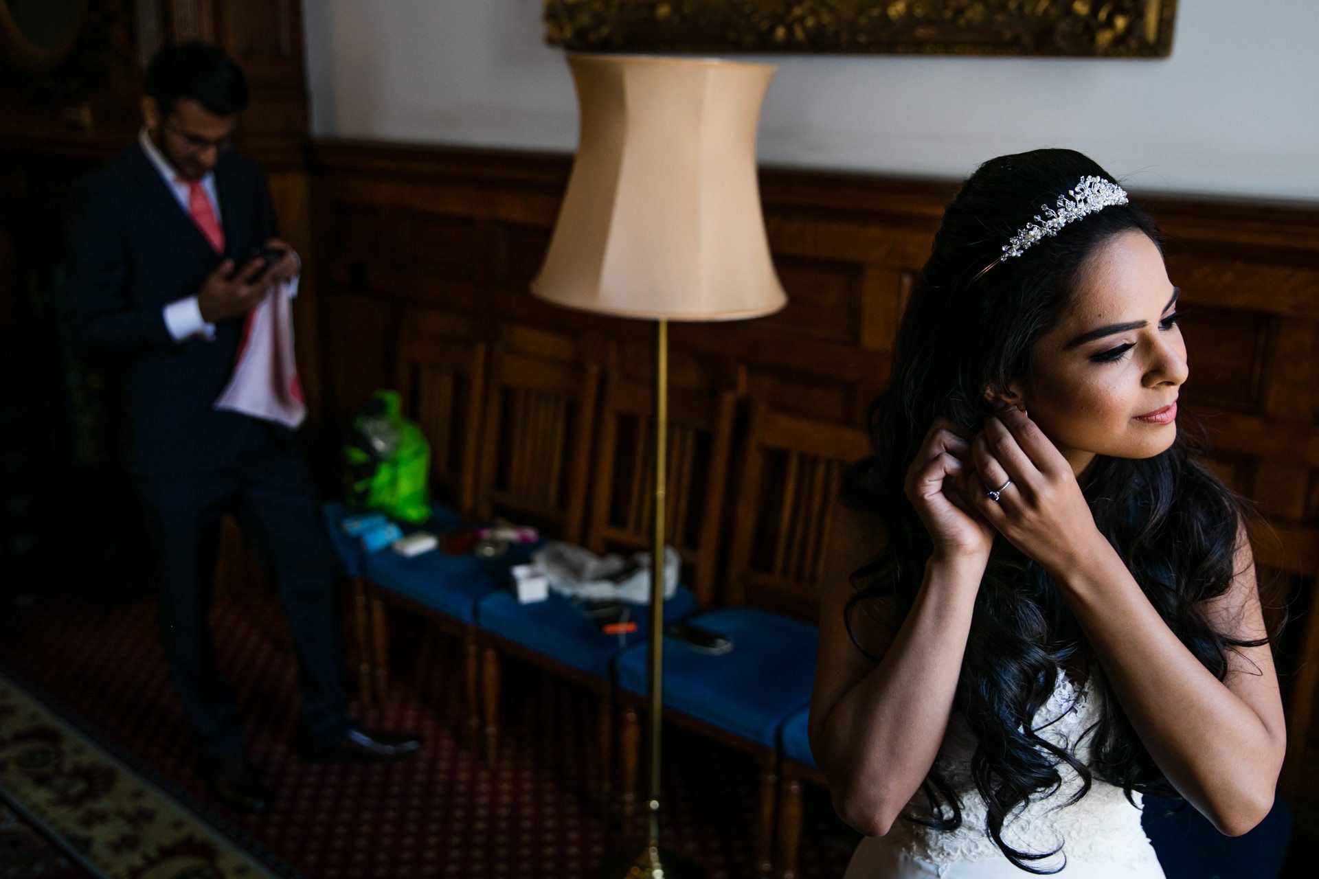 Bride and groom getting ready for civil ceremony