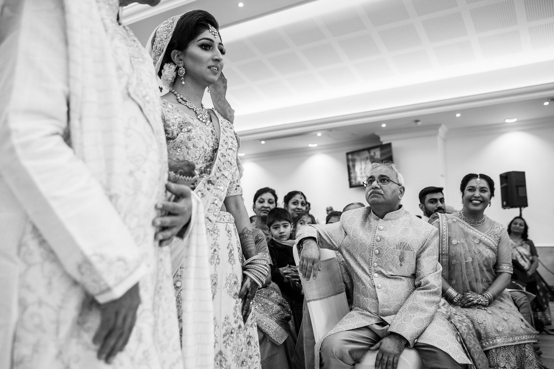 father of bride emotional as bride walks down the isle