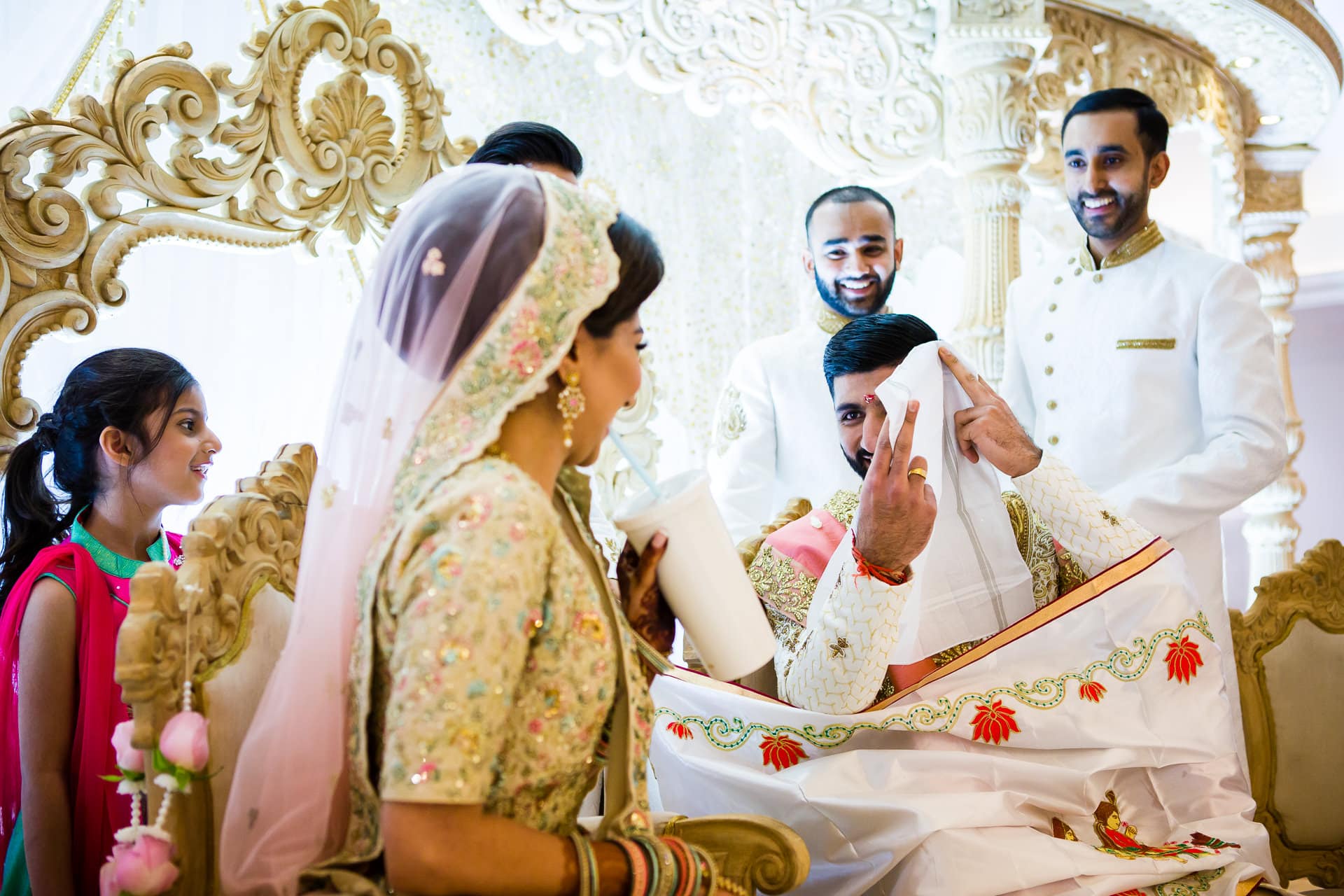 Groom seeing bride for the first time