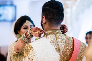Garlanding ceremony during Hindu wedding