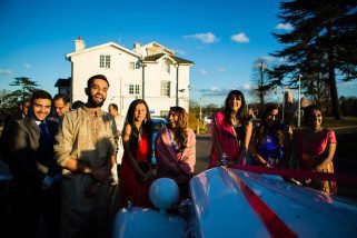 Bride's family stopping the car from leaving