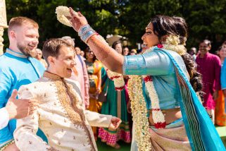 Garlanding ceremony during Hindu wedding