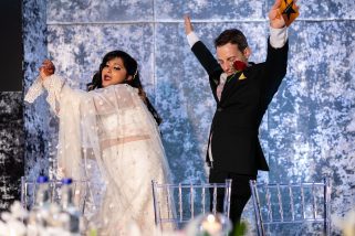 Bride and groom dancing