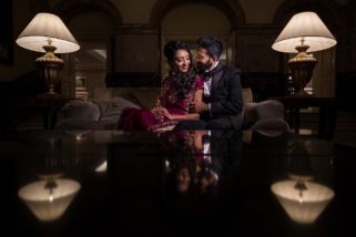 Landmark hotel wedding portrait