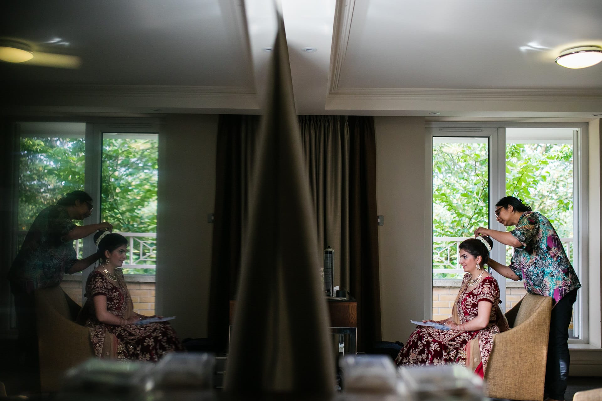 Asian bride getting ready for wedding day