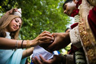 Coconut exchange ceremony during Hindu wedding