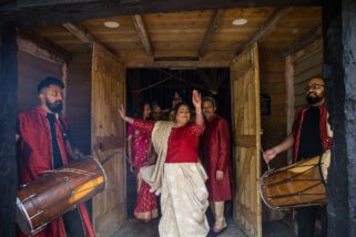 Wedding guest dancing