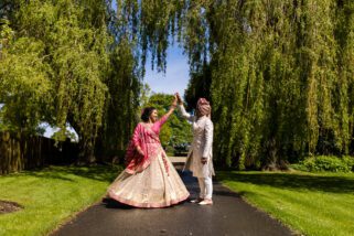 Asian wedding couple portraits at The Priory Barn in Hitchin