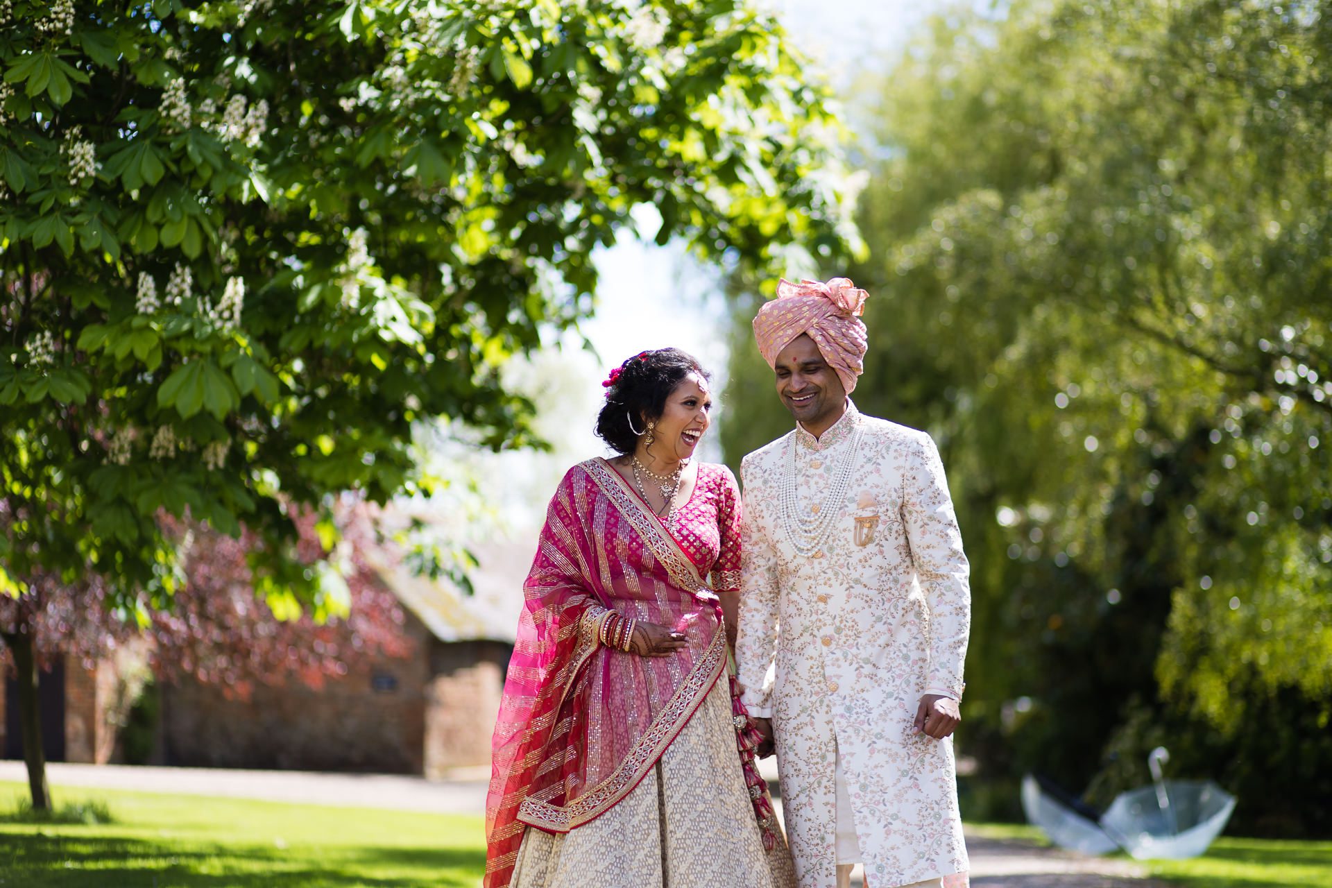 Asian wedding couple portraits at The Priory Barn in Hitchin