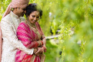 Asian wedding couple portraits at The Priory Barn in Hitchin