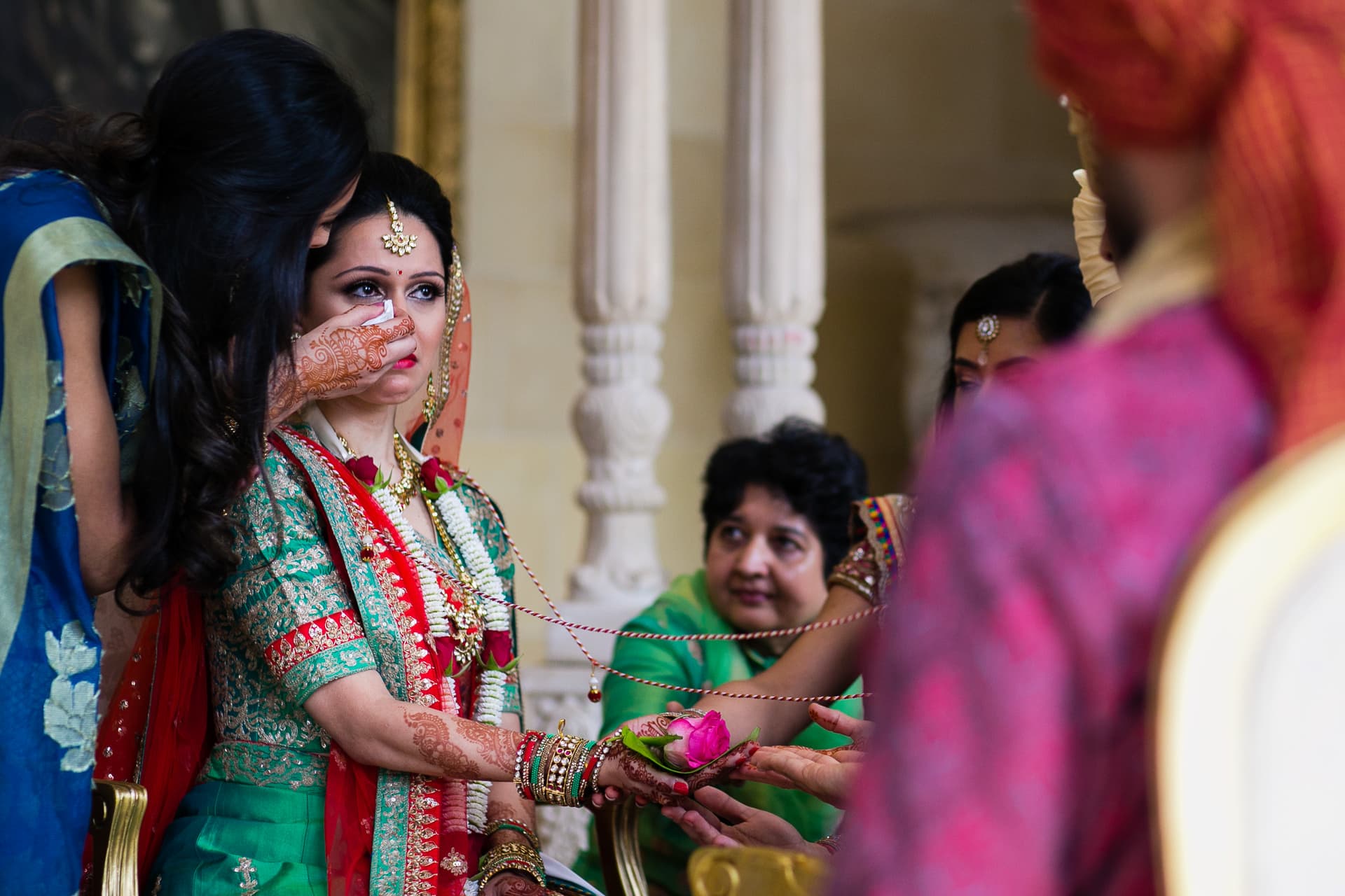 Bride crying during wedding