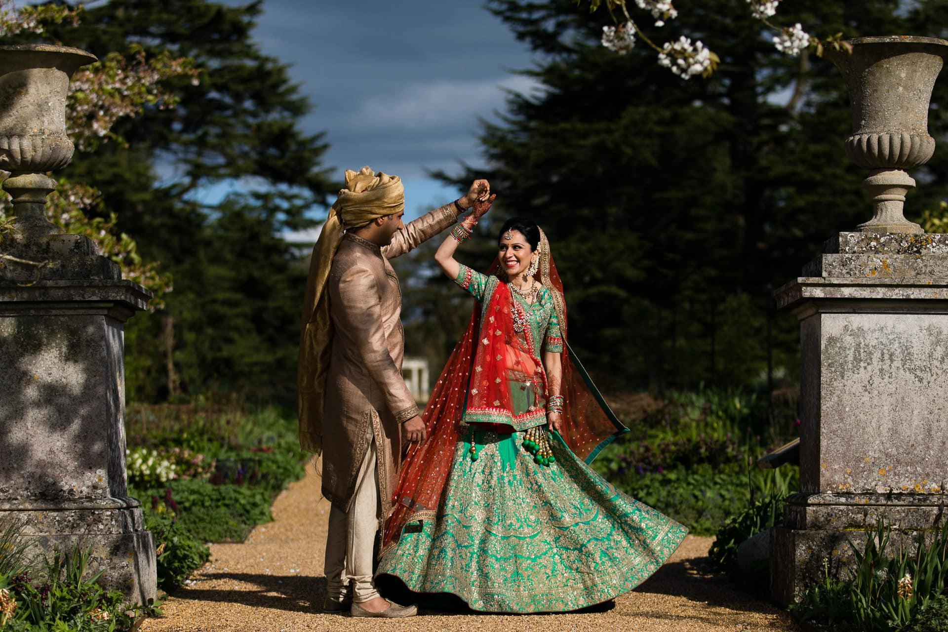 Asian Wedding portrait at Woburn Abbey Sculpture Gallery