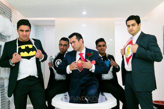 Groom and his best men in superhero tshirts