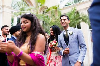 Bride and groom entrance during wedding reception