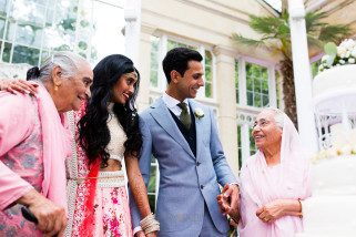 Bride and groom with Grand parents