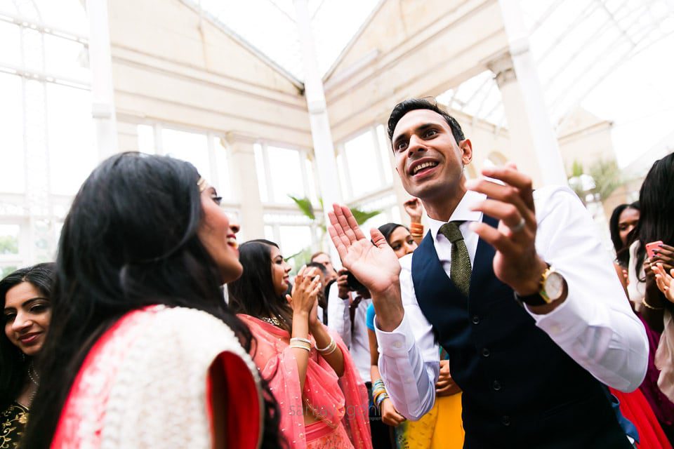 Wedding guests dancing