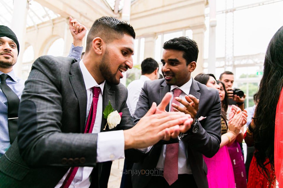 Wedding guests dancing