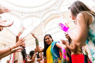 Wedding guests dancing