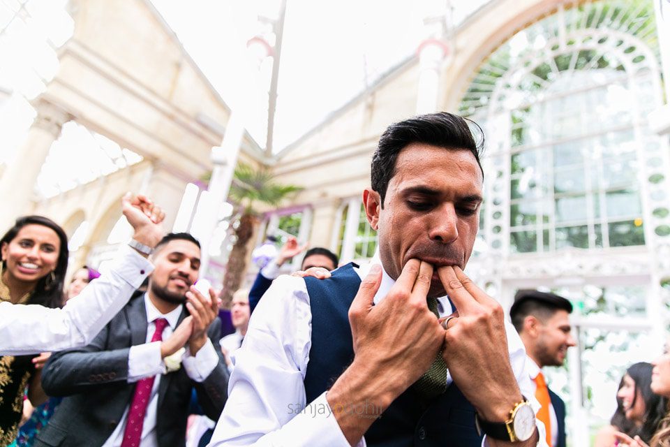 Wedding guests dancing