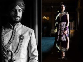 Sikh wedding couple portrait inside Syon Conservatory