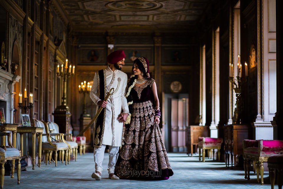 Sikh wedding couple portrait inside Syon Conservatory