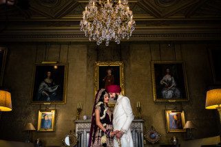 Sikh wedding couple portrait inside Syon Conservatory
