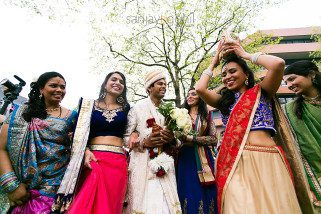 Hindu Wedding groom with Bride's sisters