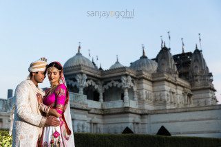 Wedding portrait at BAPS Shri Swaminarayan Mandir, London (Neasden Temple)