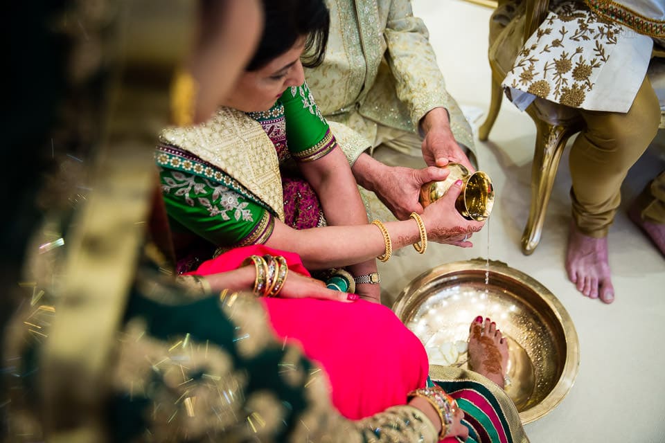 Feet washing ceremony during Hindu Wedding